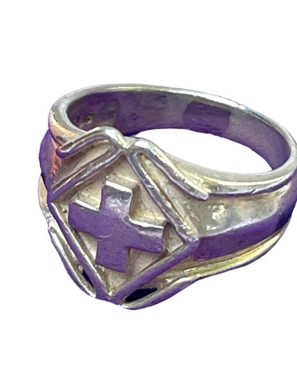 Vintage sterling silver cross signet religious pinky ring 925