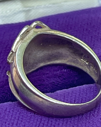 Vintage sterling silver cross signet religious pinky ring 925