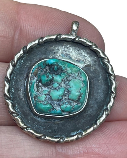 Vintage authentic Navajo Signed Turquoise pendant silver