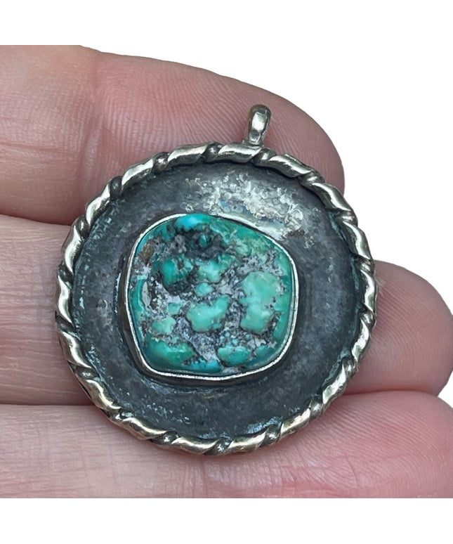 Vintage authentic Navajo Signed Turquoise pendant silver