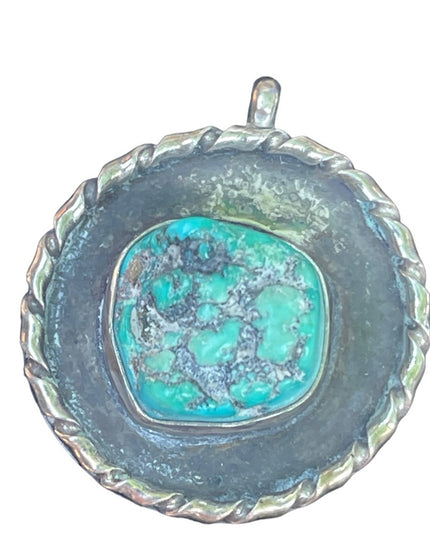 Vintage authentic Navajo Signed Turquoise pendant silver