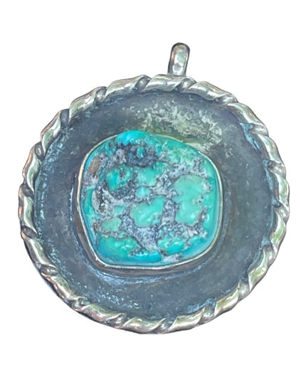 Vintage authentic Navajo Signed Turquoise pendant silver