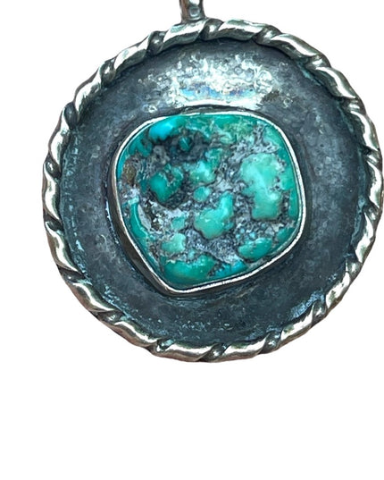 Vintage authentic Navajo Signed Turquoise pendant silver