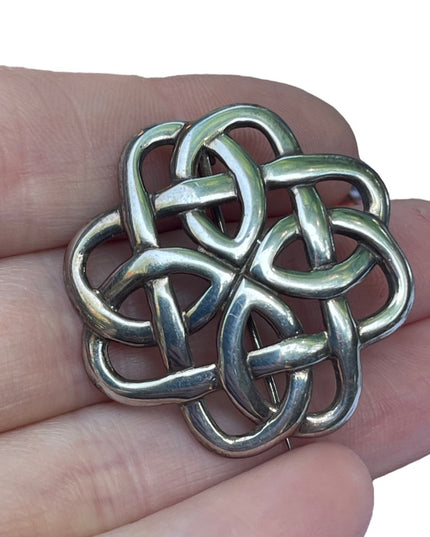 Vintage European sterling silver 925 Celtic Eternal lace knot brooch