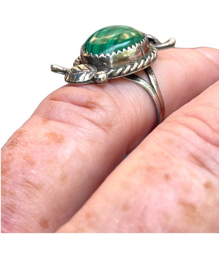 “MC" MARY CHAVEZ NATIVE AMERICAN STERLING 925 AZ Malachite RING, SIZE 6