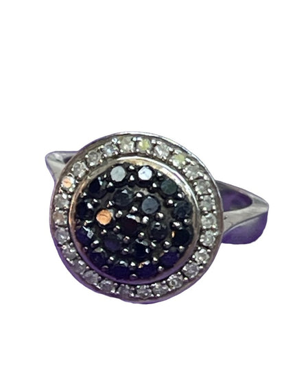 Authentic black & white diamond stunning sterling silver 925 fancy cluster ring