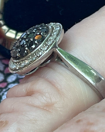Authentic black & white diamond stunning sterling silver 925 fancy cluster ring