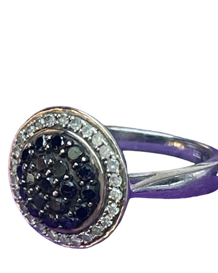 Authentic black & white diamond stunning sterling silver 925 fancy cluster ring