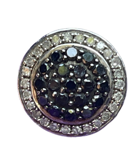 Authentic black & white diamond stunning sterling silver 925 fancy cluster ring