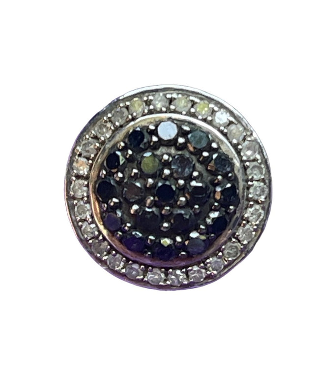Authentic black & white diamond stunning sterling silver 925 fancy cluster ring