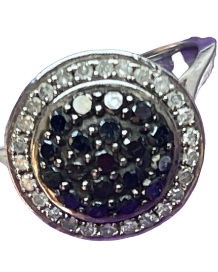 Authentic black & white diamond stunning sterling silver 925 fancy cluster ring