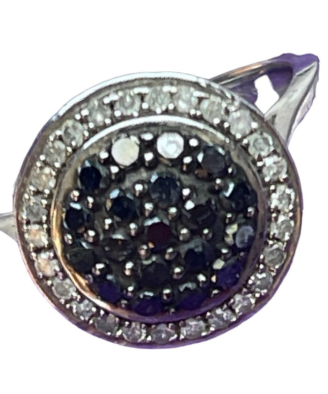 Authentic black & white diamond stunning sterling silver 925 fancy cluster ring