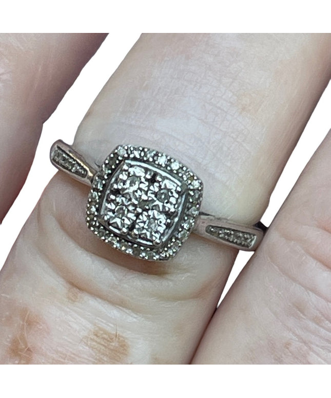 Authentic tiny diamonds sterling silver 925 halo ring