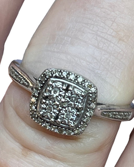 Authentic tiny diamonds sterling silver 925 halo ring