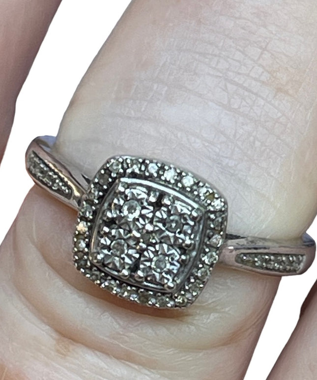 Authentic tiny diamonds sterling silver 925 halo ring