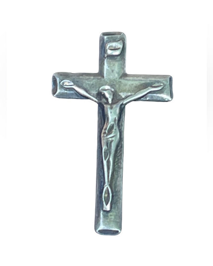 Vintage sterling silver antiqued cross pendant religious crucifix