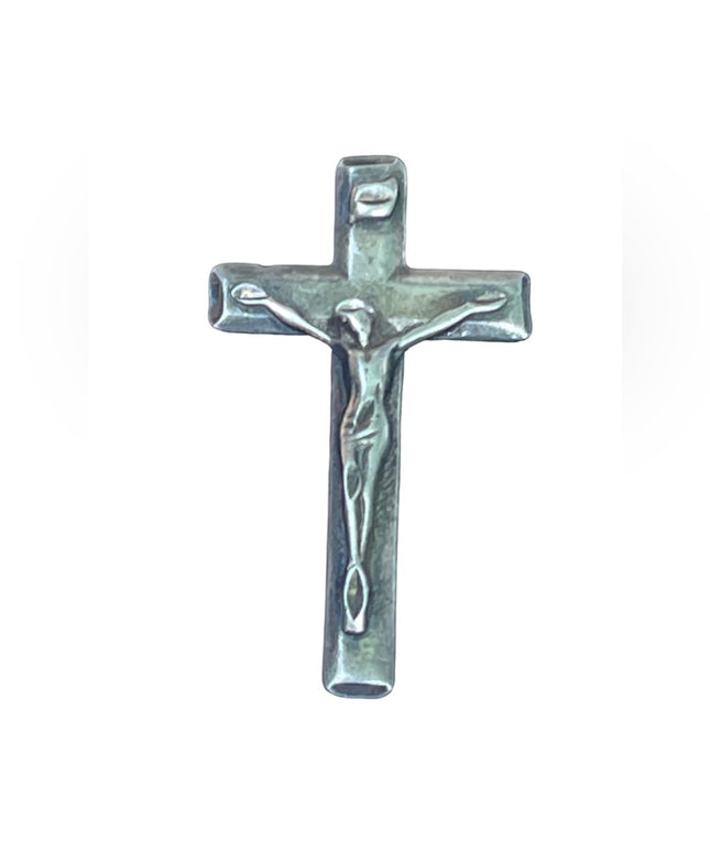 Vintage sterling silver antiqued cross pendant religious crucifix