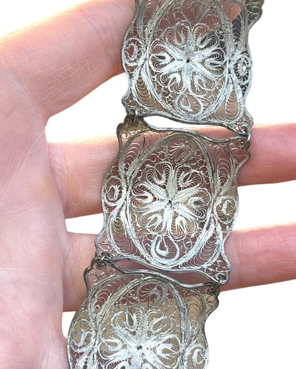 800 Silver antique filagree fancy wire work ornate bracelet