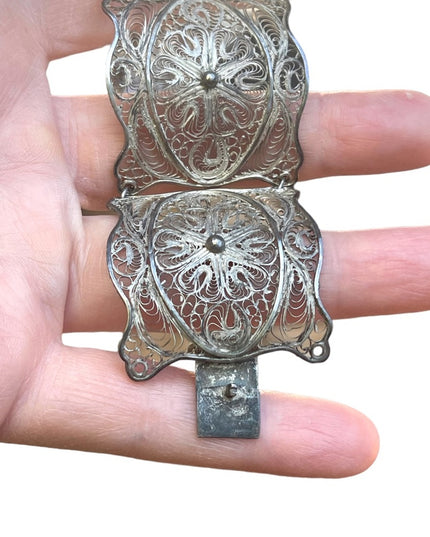 800 Silver antique filagree fancy wire work ornate bracelet