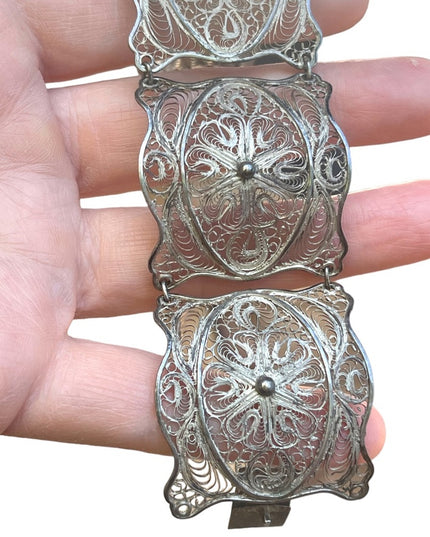 800 Silver antique filagree fancy wire work ornate bracelet