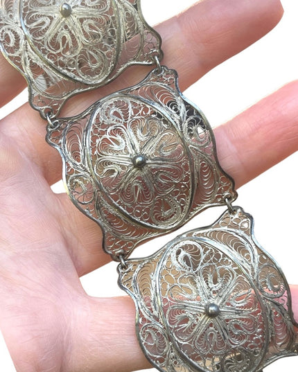 800 Silver antique filagree fancy wire work ornate bracelet