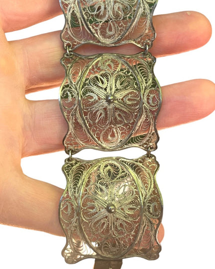 800 Silver antique filagree fancy wire work ornate bracelet
