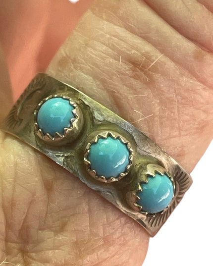 Vintage RE sterling silver Navajo mens turquoise ring 925
