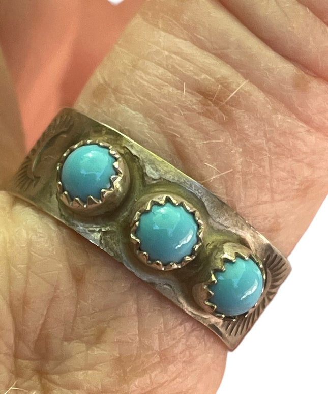 Vintage RE sterling silver Navajo mens turquoise ring 925