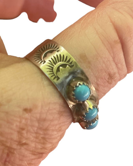 Vintage RE sterling silver Navajo mens turquoise ring 925