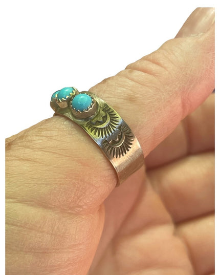Vintage RE sterling silver Navajo mens turquoise ring 925