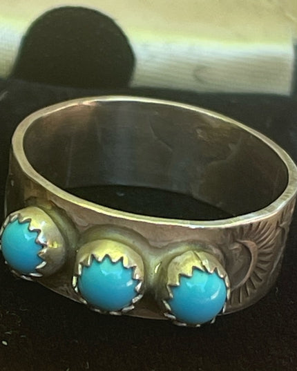 Vintage RE sterling silver Navajo mens turquoise ring 925