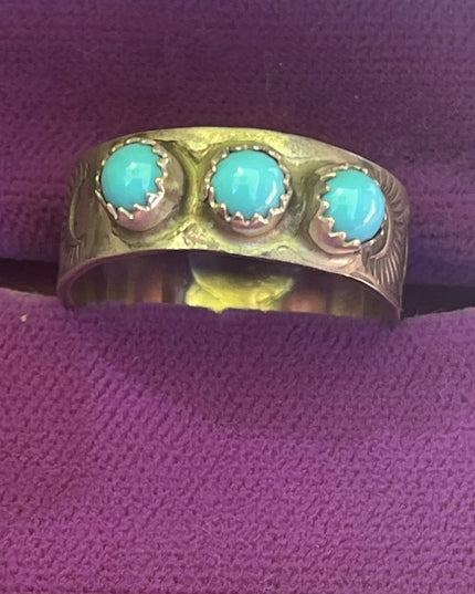 Vintage RE sterling silver Navajo mens turquoise ring 925