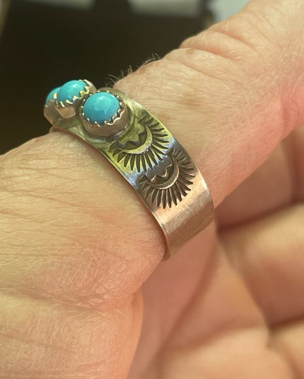 Vintage RE sterling silver Navajo mens turquoise ring 925