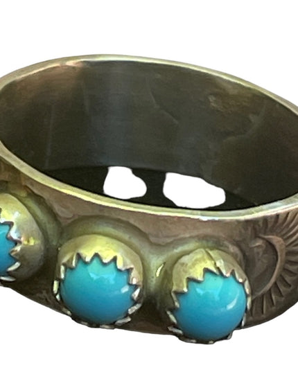 Vintage RE sterling silver Navajo mens turquoise ring 925
