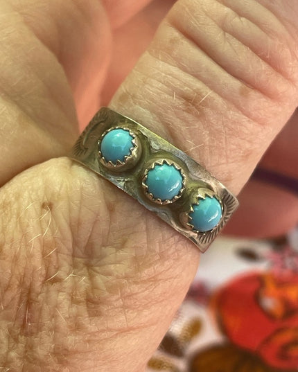 Vintage RE sterling silver Navajo mens turquoise ring 925