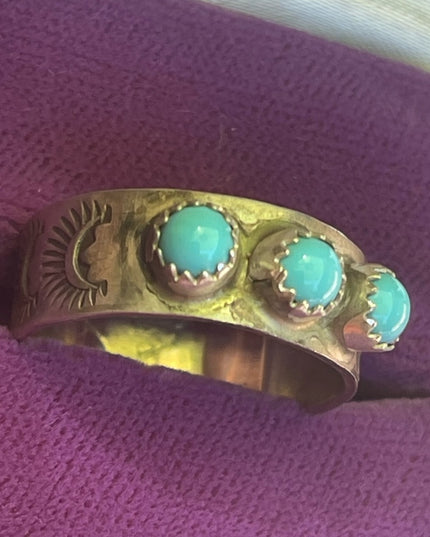 Vintage RE sterling silver Navajo mens turquoise ring 925