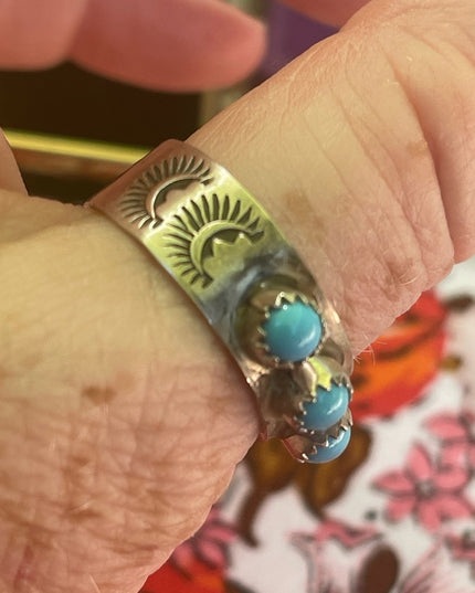 Vintage RE sterling silver Navajo mens turquoise ring 925