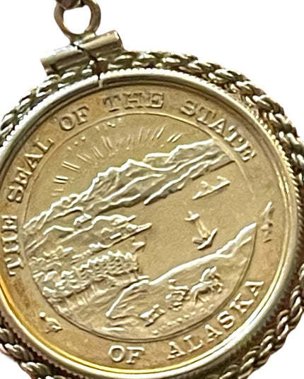 1996 Great seal of Alaska 999 Silver medal pendant & 925  rope sterling chain