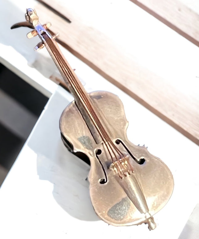 Vintage sterling silver 925 Mexico Artisan signed Cello Violin brooch