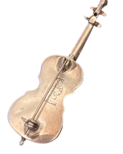 Vintage sterling silver 925 Mexico Artisan signed Cello Violin brooch