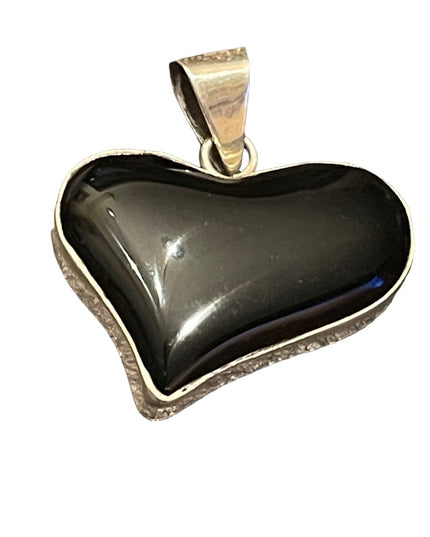 Vintage Sterling silver 925 Large Black onyx solid heavy pendant Mexico