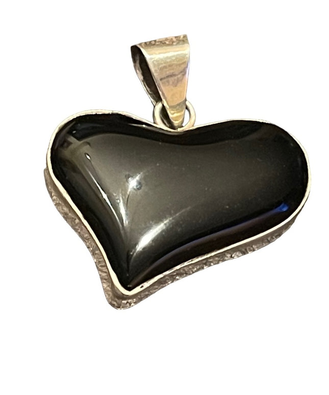 Vintage Sterling silver 925 Large Black onyx solid heavy pendant Mexico