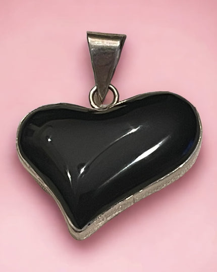 Vintage Sterling silver 925 Large Black onyx solid heavy pendant Mexico