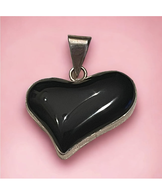 Vintage Sterling silver 925 Large Black onyx solid heavy pendant Mexico