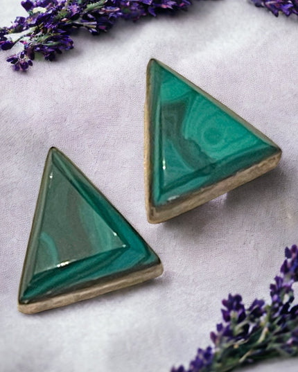 Large Vintage sterling silver 925 Mexico Pyramid Malachite earrings TS-97 Taxco