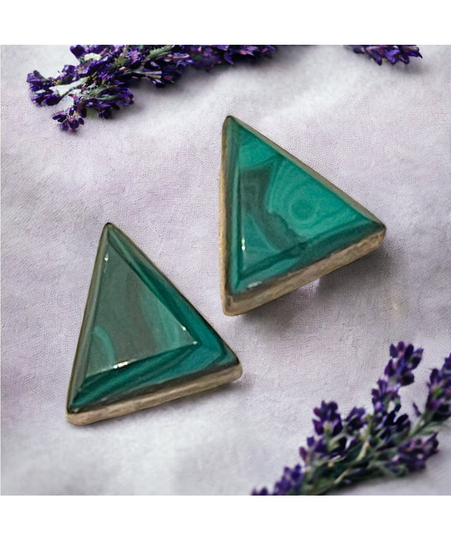 Large Vintage sterling silver 925 Mexico Pyramid Malachite earrings TS-97 Taxco