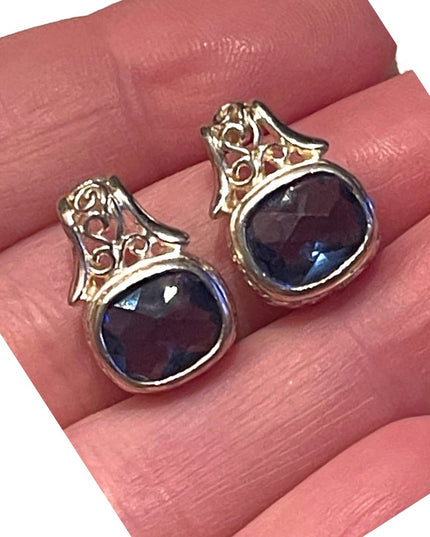 Lovely sterling silver 925 Blue crystal sim sapphire ornate earrings