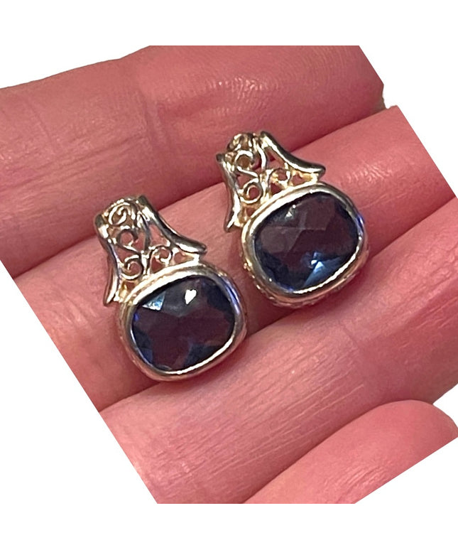 Lovely sterling silver 925 Blue crystal sim sapphire ornate earrings