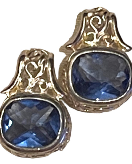 Lovely sterling silver 925 Blue crystal sim sapphire ornate earrings