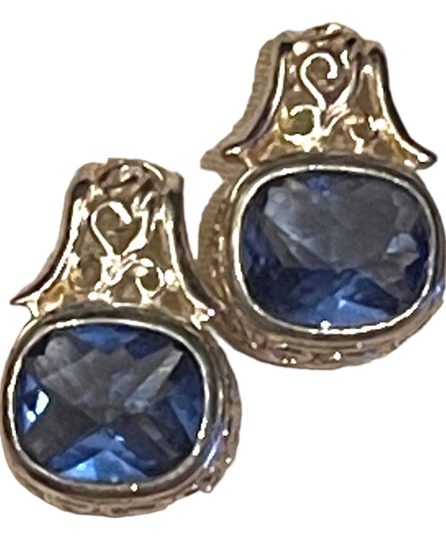 Lovely sterling silver 925 Blue crystal sim sapphire ornate earrings